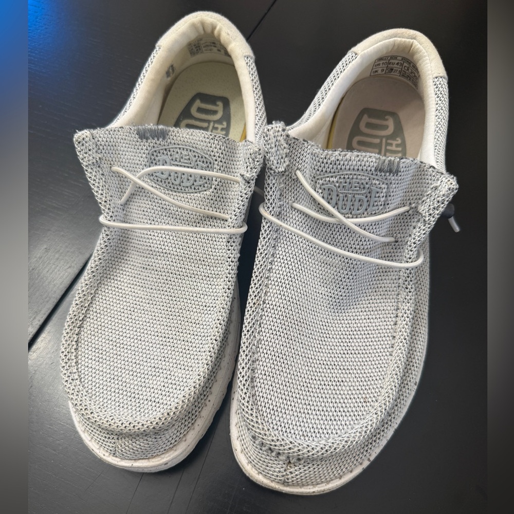 Hey Dude Knit Slip-On Sneakers in Light Gray and White